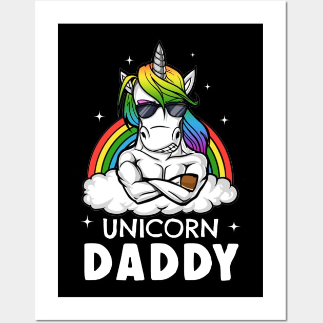 Unicorn Daddy Funny Gym Unicorn T-Shirt For Father Wall Art by Danielsmfbb